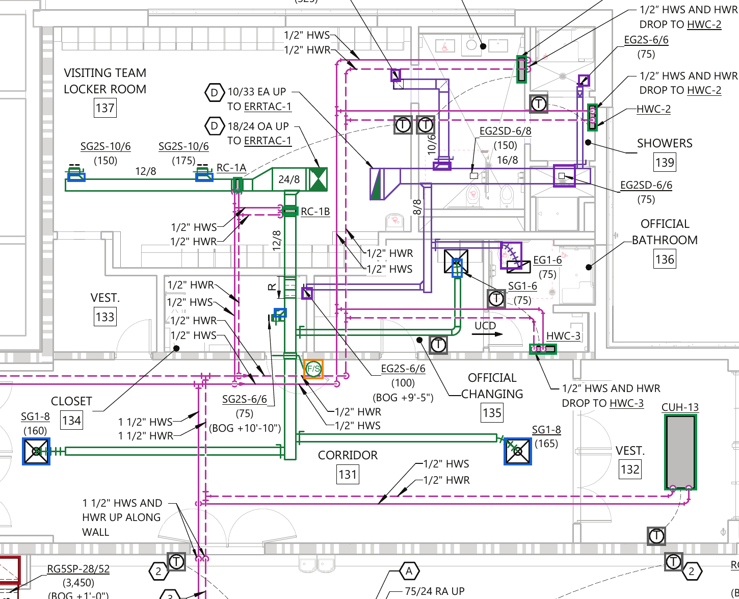 Mechanical plan with editable count markups at the identified equipment locations