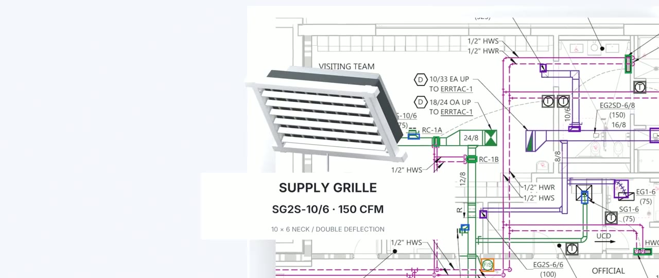 Supply grille identified on a mechanical plan